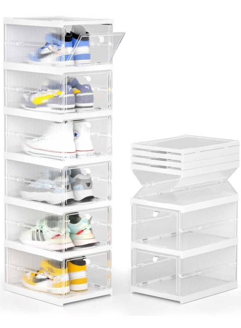 ARNOTEC Transparent 6 Pack Shoe Storage Organizer: Installation - Free, Foldable, Stackable Shoe Rack Set - Image 1